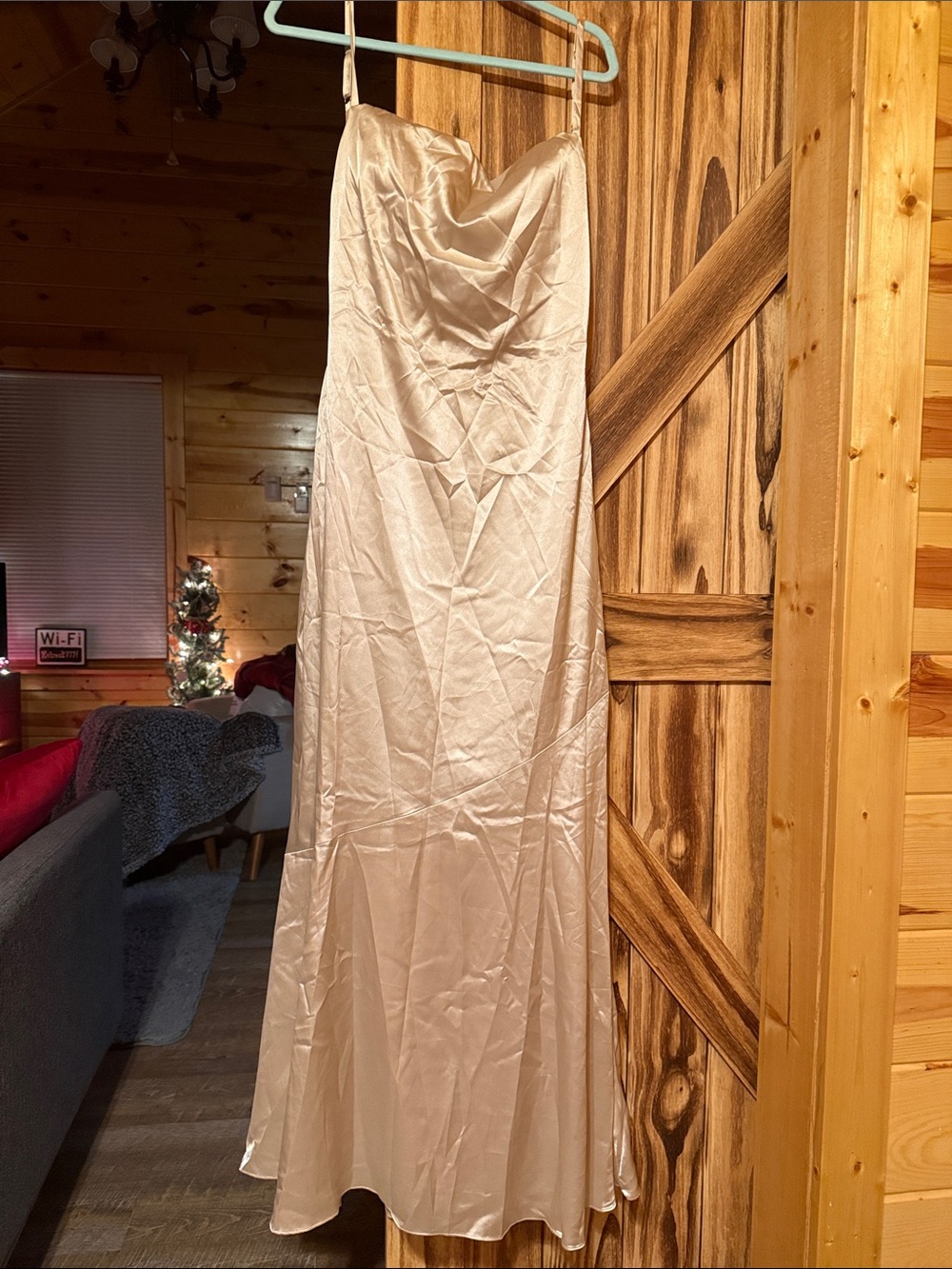 Satin Bias Slip Dress in Champagne Beige